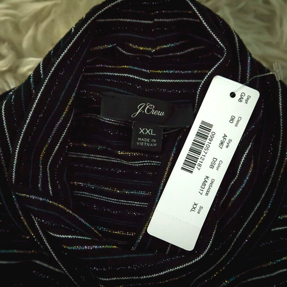 J. Crew Size XXL Black Metallic Stripe Supercozy Turtleneck Knit Top Blouse NEW - Picture 6 of 10